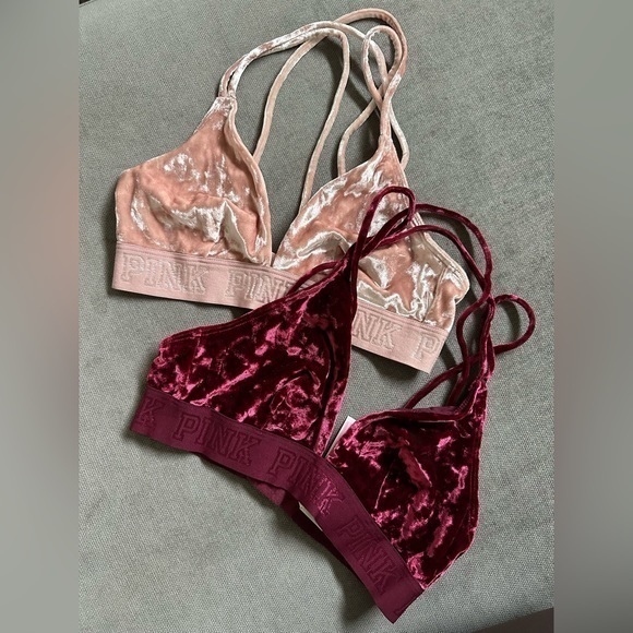 PINK Velvet Strappy Bralette Set of 2 - Picture 1 of 6